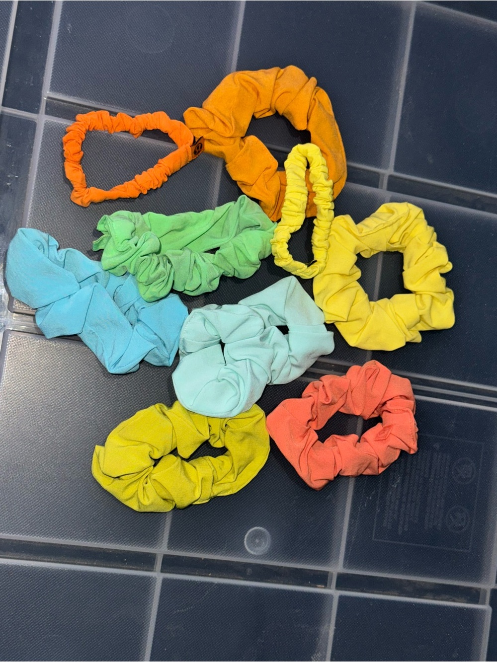 9 tropical Lululemon Scrunchies (7 Uplifting, 2 Skinny) - machine washable!